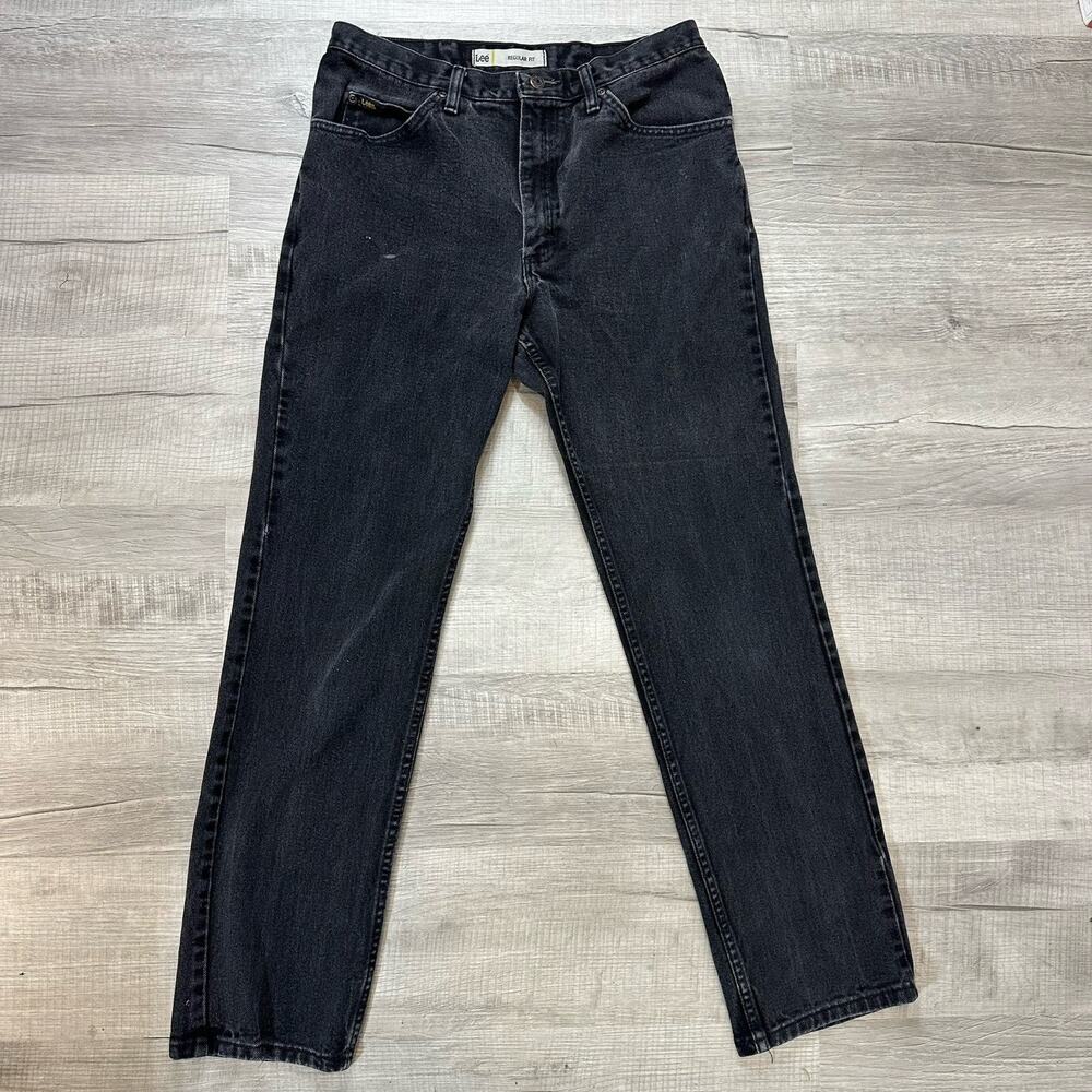 Lee Regular Fit Men's Straight Leg 100% Cotton Black Denim Jeans Size 34x32
